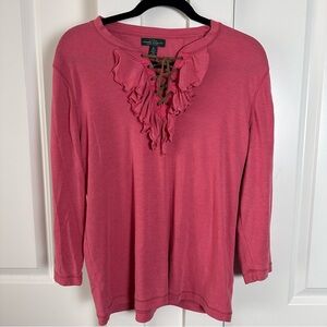 LRL Lauren Jean Co./ Ralph Lauren XL Pink Boho Western Ruffle Lace Up Suede Top